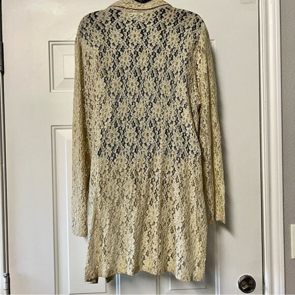 VTG 90s Cream Lace Collar Shell Button Down Tunic Shirt Shacket Split Hem Top L - Picture 7 of 16